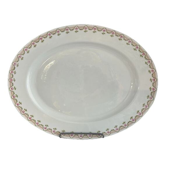 Vintage Wm Guerin Limoges Platter 18” Pink Rose Oval Serving Dish GEU19 France - Picture 1 of 16
